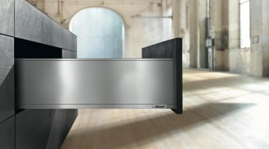The new Legrabox drawer system from Blum boasts architecture, floor, furniture, interior design, table, gray, white