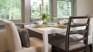 Historic Bungalow Renovation - Breakfast Area - chair chair, dining room, floor, furniture, home, interior design, living room, room, table, window, gray, brown