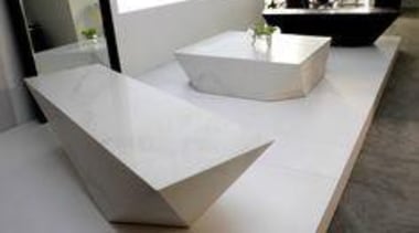 Caesarstone Arctic Benches by Cellini - Caesarstone Arctic coffee table, countertop, floor, flooring, furniture, interior design, product design, sink, table, tile, gray, white