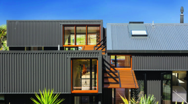 Makarori Beach House - V-Rib - Slate - architecture, elevation, facade, home, house, real estate, residential area, roof, siding