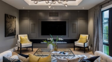New Albany Show Home - New Albany Show ceiling, home, interior design, living room, room, wall, gray, black