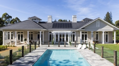 Monier Colour through concrete tiles - Cambridge featuring cottage, elevation, estate, facade, farmhouse, home, house, mansion, property, real estate, residential area, siding, swimming pool, villa, window, teal