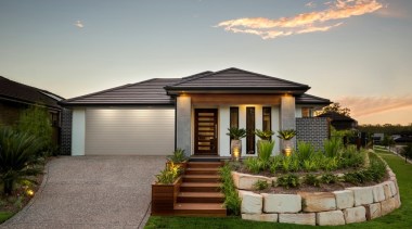 Monier Concrete Tiles - Horizon - Monier Concrete backyard, cottage, elevation, estate, facade, home, house, landscape, property, real estate, residential area, sky, gray, brown