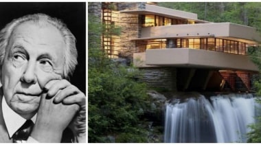 Frank Lloyd Wright and his famous Fallingwater - home, water, gray