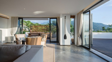 You can open up both sides of this estate, floor, home, house, interior design, living room, penthouse apartment, property, real estate, window, gray