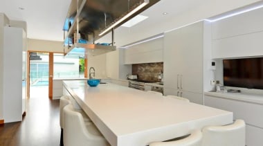 This benchtop and breakfast bar was over 5m countertop, interior design, kitchen, real estate, gray