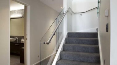 Foyer design by Yellowfox - Foyer - architecture architecture, daylighting, floor, handrail, home, interior design, loft, property, real estate, stairs, gray