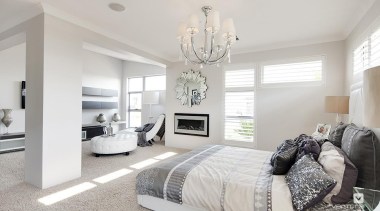 Master ensuite design. - The Temptation Display Home bed frame, bedroom, ceiling, floor, home, interior design, living room, property, real estate, room, wall, window, gray