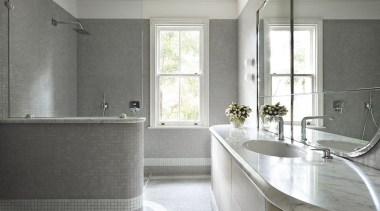 SJB Interiors, SydneySee the full storyThis bathroom bathroom, countertop, floor, home, interior design, plumbing fixture, property, room, sink, tile, window, gray, white