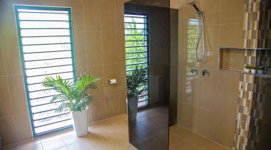 Winner Bathroom of the Year 2013 North Queensland bathroom, daylighting, door, estate, floor, flooring, home, interior design, property, real estate, room, tile, window, brown