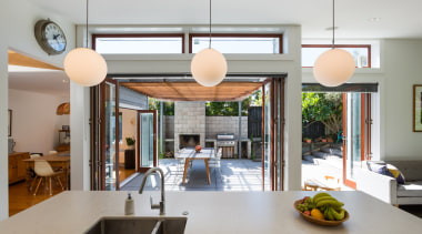 Generous bi-fold doors open out to an outdoor interior design, real estate, gray