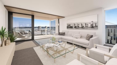 132 Halsey is a centrepiece of Wynyard Quarter, apartment, architecture, balcony, condominium, estate, house, interior design, living room, penthouse apartment, property, real estate, window, gray