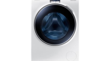 Laundry-Front loader WW90H9600EW/SAWW9000 is a washing machine with clothes dryer, home appliance, major appliance, product, product design, washing machine, white