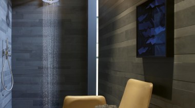 Axor Lampshower by Nendo for HansgroheWall chrome shower architecture, floor, flooring, home, interior design, lighting, room, wall, black