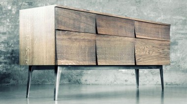 Designed by Scandinavian design company Soren Rose Studio, chest of drawers, furniture, sideboard, table, wood, wood stain, gray