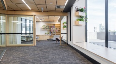 Designed by: Siren Design GroupPhotography by Cheyne floor, flooring, glass, interior design, real estate, gray, white