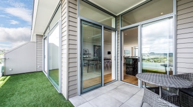 Balcony with view to Rangitoto - Balcony with architecture, daylighting, door, estate, facade, home, house, interior design, property, real estate, window, white