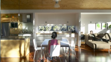 Mangawhai Heads, Northland - Point House - floor floor, flooring, house, interior design, living room, loft, real estate, room, table, brown