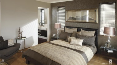 Master ensuite design. - The Connoisseur Display Home bed frame, bedroom, ceiling, floor, home, interior design, property, real estate, room, wall, window, window covering, window treatment, wood, gray