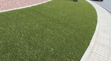 Commercial landscape - artificial turf | asphalt | artificial turf, asphalt, grass, land lot, landscaping, lawn, plant, road surface, walkway, brown, white