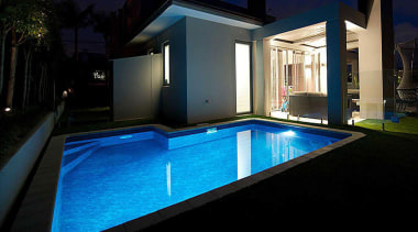 Gold Award recipient for Residential Swimming Pools under architecture, estate, home, house, lighting, property, real estate, swimming pool, villa, black
