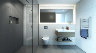 The first stage of Wynyard Central is an architecture, bathroom, bathroom accessory, bathroom cabinet, home, interior design, plumbing fixture, product design, room, sink, toilet, white, gray