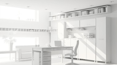 Visualising a home renovation project from plans can angle, black and white, desk, furniture, interior design, office, product, product design, shelving, white