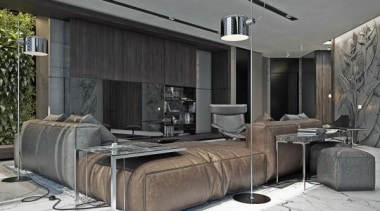 awesome leather sofa - Masculine Apartments - furniture furniture, interior design, living room, gray, black