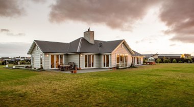 Set in a superb new Canterbury subdivision this cloud, cottage, estate, farm, farmhouse, grass, home, house, landscape, property, real estate, residential area, roof, rural area, sky, suburb, brown, white