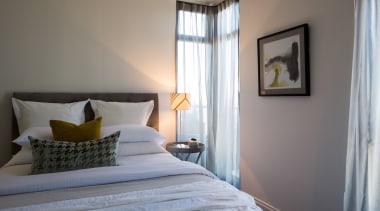 Standard Bedroom - Standard Bedroom - bed | bed, bed frame, bedroom, ceiling, floor, furniture, home, interior design, real estate, room, suite, textile, wall, window, window covering, window treatment, wood, gray