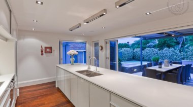 Coloured glass cabinet doors fitted into aluminium frames ceiling, countertop, estate, interior design, kitchen, property, real estate, gray