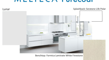 New Zealand made Melteca Purecoat surfaces utilise cutting-edge furniture, kitchen, product, product design, table, white