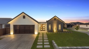 The Orini reflects the Central Otago pavilion style building, cottage, elevation, estate, facade, farmhouse, home, house, landscape, property, real estate, residential area, siding, sky, suburb, blue