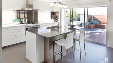 Kitchen design. - The Monticello Display Home - cabinetry, countertop, cuisine classique, floor, flooring, interior design, kitchen, real estate, room, white, gray
