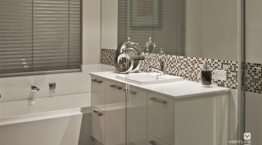 Bathroom design. - The Dynasty Display Home - bathroom, bathroom accessory, interior design, property, room, sink, tap, tile, gray