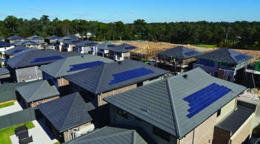 Monier Colour through concrete tiles - Cambridge featuring daylighting, energy, home, house, property, real estate, residential area, roof, sky, solar energy, suburb, blue