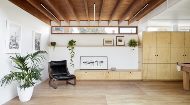This entryway is relaxed, spacious and offers architecture, ceiling, daylighting, floor, flooring, hardwood, house, interior design, loft, property, real estate, wood, wood flooring, gray, brown