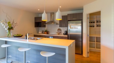 Practical family kitchen with large pantry and effortless cabinetry, countertop, cuisine classique, interior design, kitchen, real estate, room, gray, orange, brown
