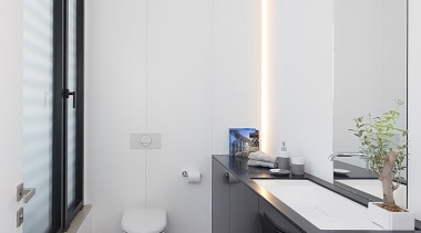 Architect: Shachar-Rozenfeld architectsPhotography by Shai Epstein architecture, bathroom, daylighting, floor, house, interior design, product design, room, sink, white