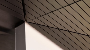Decortech groved panels form a triangulated ceiling form angle, architecture, ceiling, daylighting, facade, light, line, roof, structure, wall, wood, black, gray