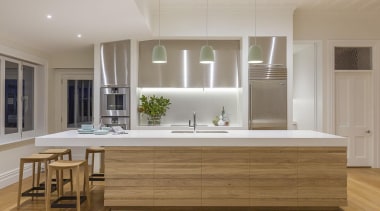 Winner – Creative Excellence Kitchen Award - Morgan cabinetry, countertop, cuisine classique, floor, flooring, hardwood, interior design, kitchen, room, wood flooring, gray, brown