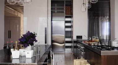 When can i move in? That wine fridge countertop, dining room, interior design, kitchen, living room, table, gray