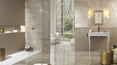 Marmi Imperiali - Daino Reale - Marmi Imperiali bathroom, ceramic, floor, flooring, interior design, plumbing fixture, sink, tap, tile, wall, gray