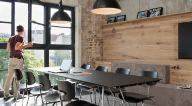 Online audio platform SoundCloud has been one of architecture, ceiling, chair, furniture, interior design, table, gray