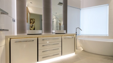 Highly Commended – David Ellwood, Design &amp; Decorate bathroom, bathroom accessory, bathroom cabinet, cabinetry, countertop, floor, interior design, kitchen, room, sink, gray