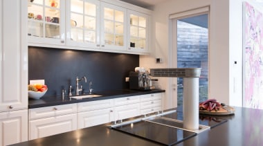 Contemporary technology is combined with timeless aesthetics and cabinetry, countertop, cuisine classique, home, home appliance, interior design, kitchen, room, gray