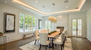 The Weeknd’s massive US$19.995 million mansion - The ceiling, dining room, estate, floor, flooring, hardwood, home, interior design, living room, property, real estate, room, window, wood flooring, gray, orange