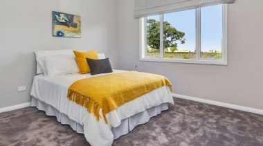 Lovely double bedroom in Landmark Homes Whangarei Showhome, bed frame, bedroom, floor, home, property, real estate, room, gray