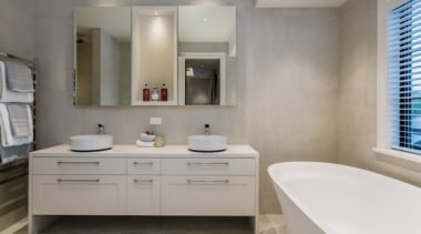 New Albany Show Home - New Albany Show bathroom, bathroom accessory, bathroom cabinet, floor, home, interior design, room, sink, gray