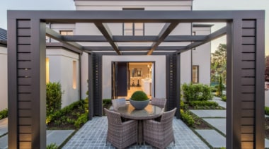 New Albany Show Home - New Albany Show backyard, home, interior design, outdoor structure, real estate, roof, gray, black